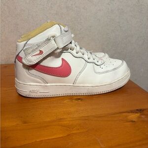 Nike Air Force 1 High Top White and Pink Kids' Girls 3Y Sneakers